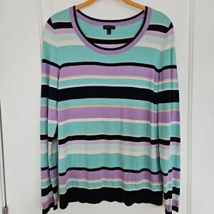 Talbots Sweater Womens Medium‎ Striped Aqua purple Crewneck Lightweight Spring
